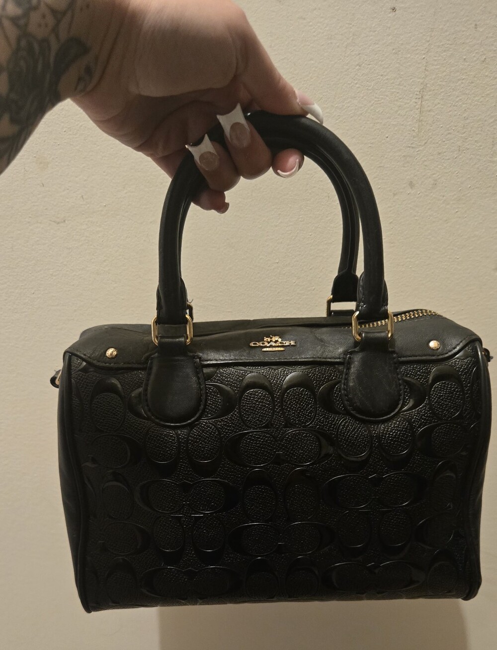 COACH RARE Mini Bennett Satchel in black signature debossed patent leather